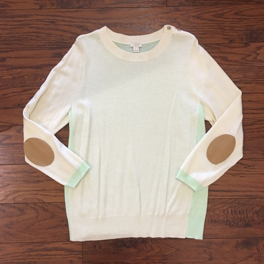 J. Crew Women’s Lightweight Colorblock Sweater Elbow Patches Wool Blend Large